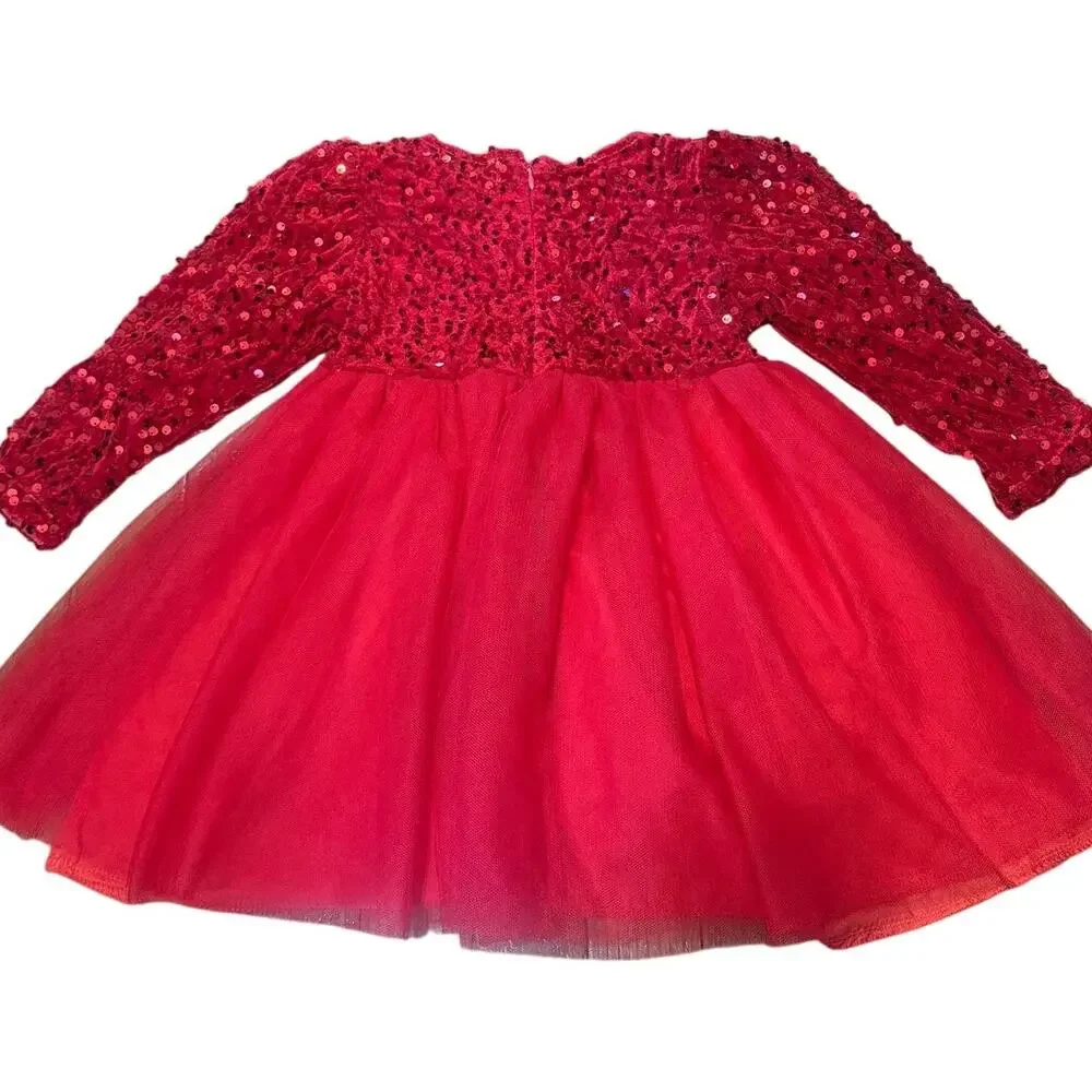 Marie Nicole Ruby Red Sequin Tulle Party Dress Girls Size S 2T Holiday